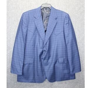 Circle S Texas  Blazer Mens 48R Navy Window Pane Western Cowboy Sport Coat